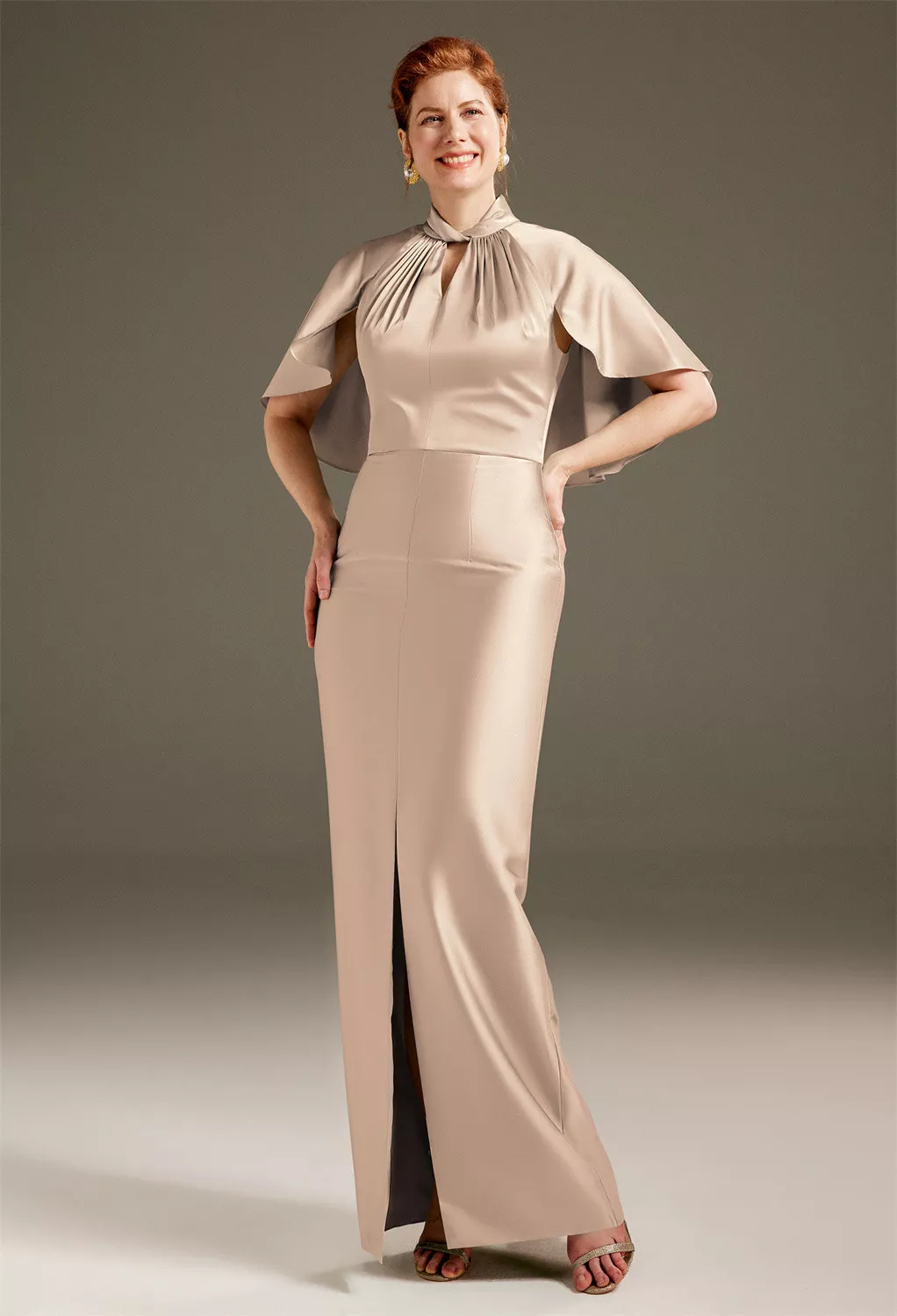 AW Luster Taupe  Mother of The Bride Dresses With Wraps
